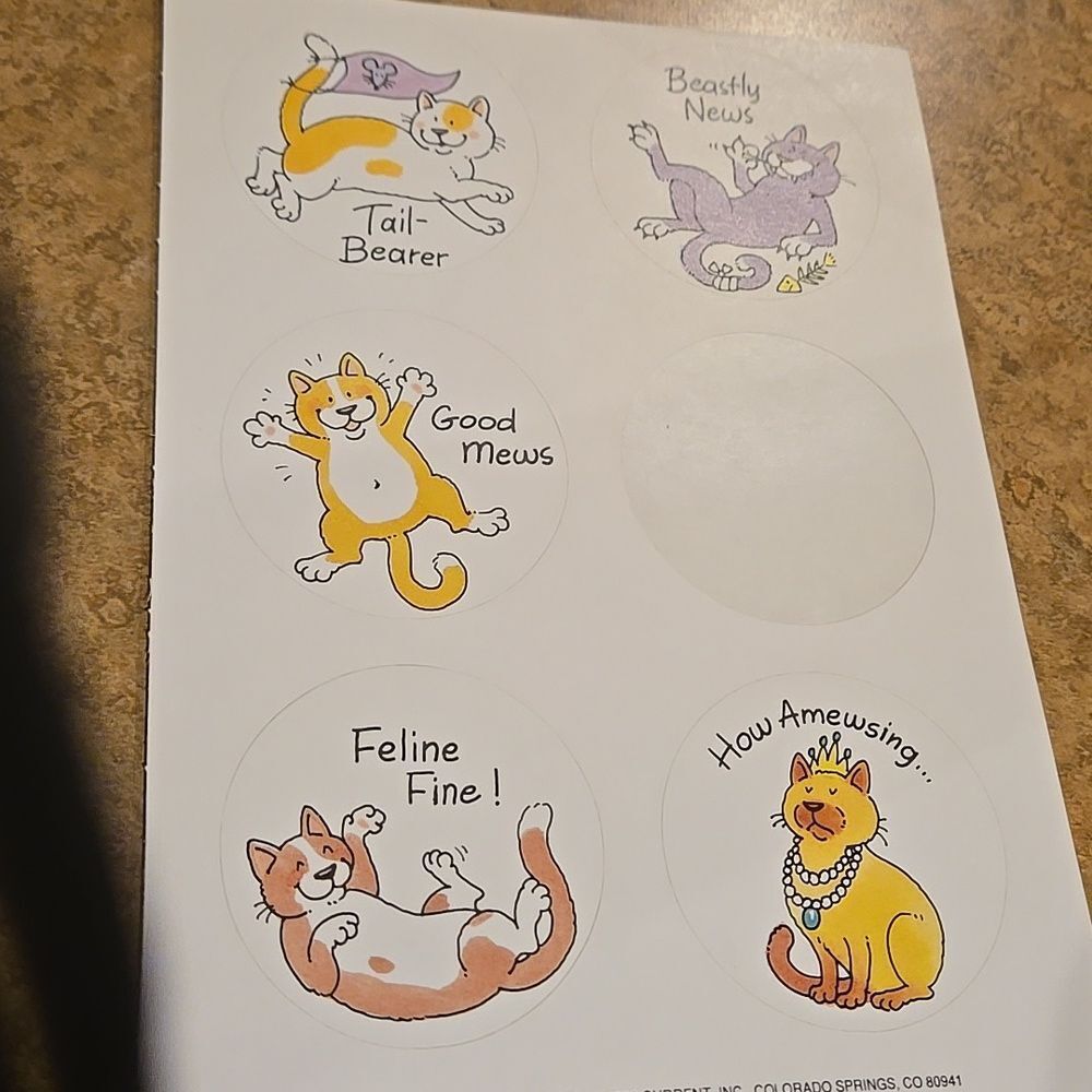 Frazzled Felines 1 Sheet of Cat Stickers Current  1988 Made in USA vtg